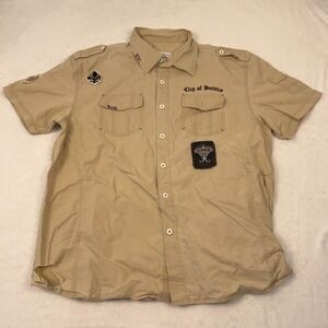 Epic Hero Mens Beige Button Down Shirt 3XL Short Sleeve City of Saints